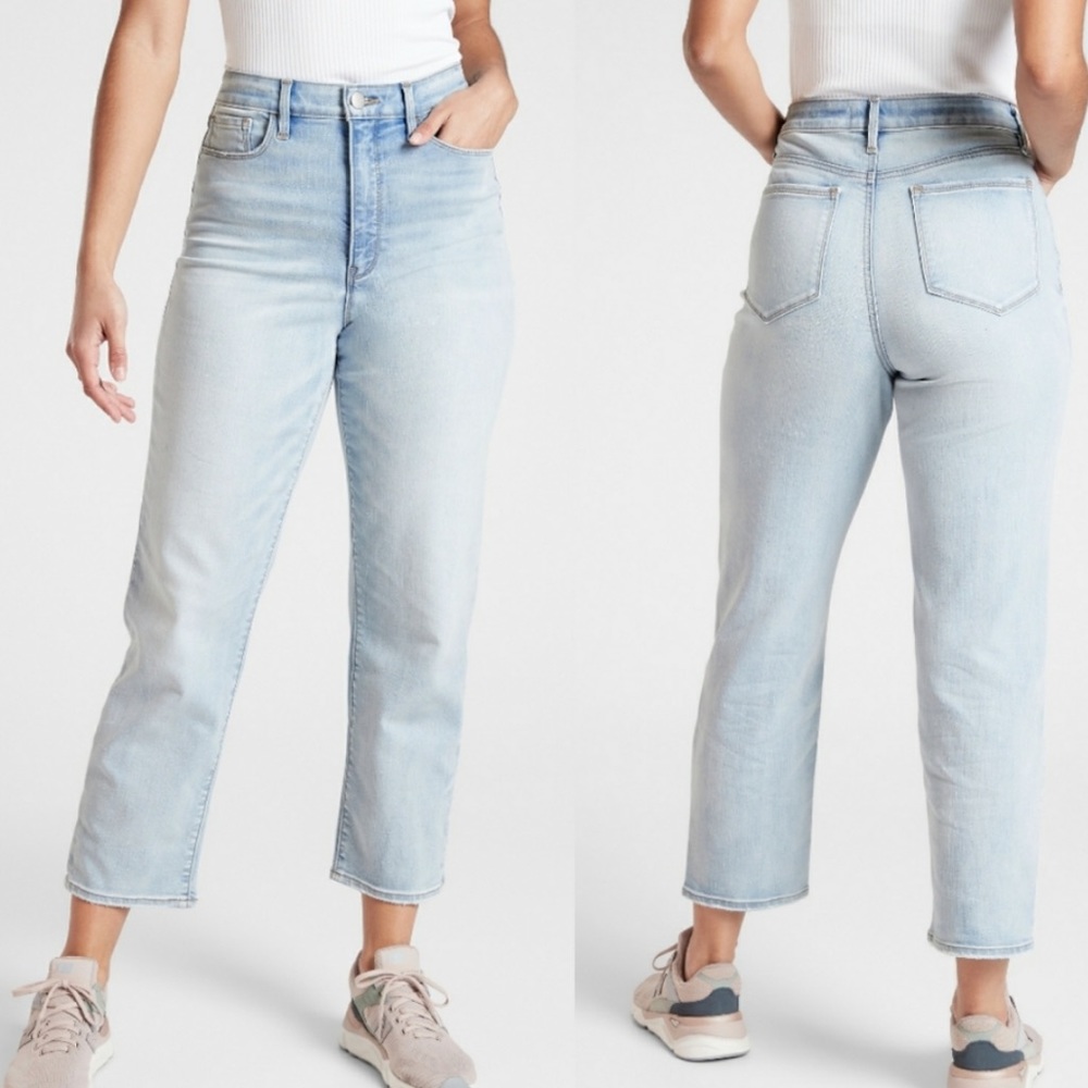 Athleta Sculptek Straight Leg Ankle Denim Jeans size 10 Tall Light Wash